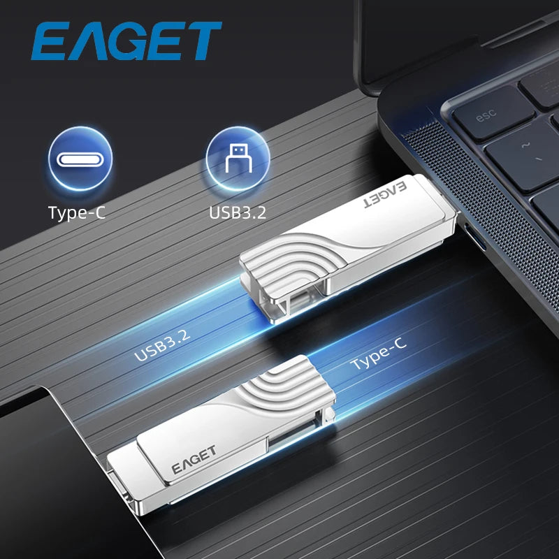 EAGET CF30 USB 3. 2 Type C To USB Flash Drive Pen Drive 1T 32GB 2 in 1 USB 3.2 Memory Stick Flash Disk Type-C Pendrive