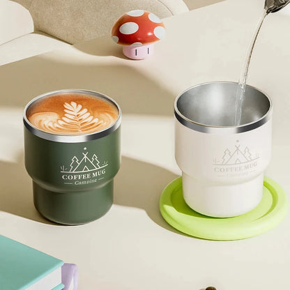 400ml 304 Stainless Steel Double Layer Thermal Cup, Insulated Water Mug for Office Milk Coffee, Student Portable Sealed Tumbler