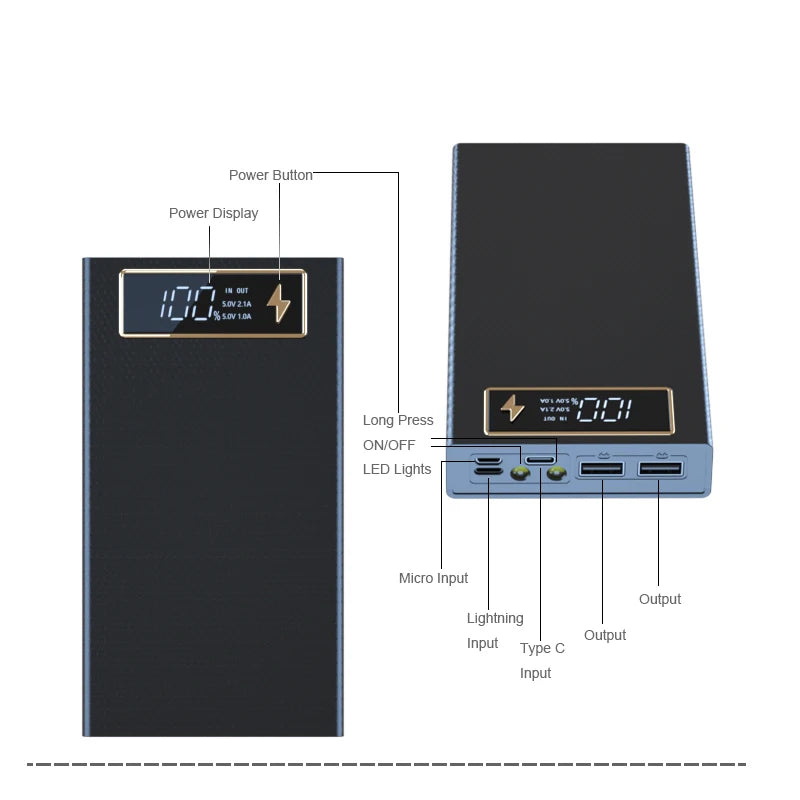 6* 18650 Power Bank Case Wireless Fast Charge PD CX6 For Smart Phone Charging Flashlight Dual USB DIY Battery Storage Boxes