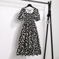 Spring Summer Chiffon Dresses Fashion Female Elastic Waist Short Sleeve Pleated Casual Dress Women A-line Dresses Vestidos