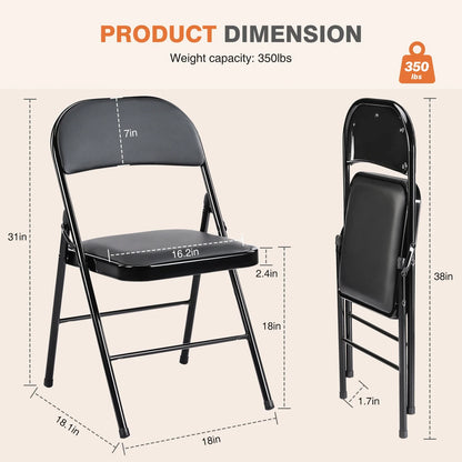 Leather Padded Folding Chair 4 Pack Sturdy Metal Foldable Chairs Easy to Use and Storage Outdoor and Indoor for Home Office