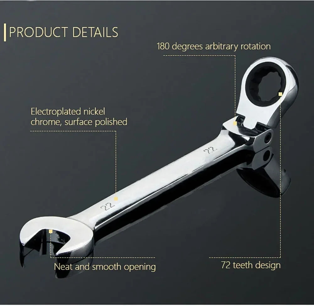 Flex-Head Ratcheting Combination Wrench Set SAE 1/4''-13/16'' Premium 72-Teeth Gear Chrome Organizer Auto Repair Tool