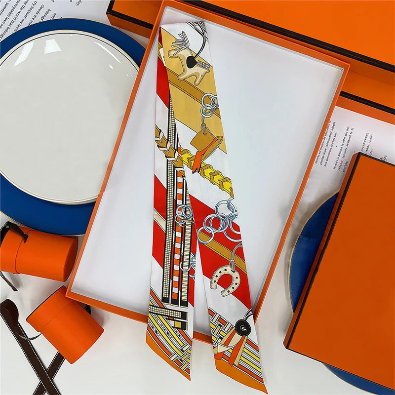 Summer New Animal Design Elephant Female Decoration Twill Silk Scarf Long Ribbon Binding Bag Silk Ribbon Hair Belt Small Scarf