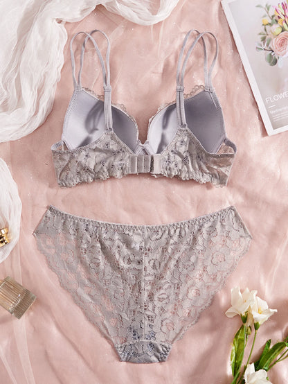 6-Piece Set Women's Underwear Set Sexy Patterned Lace Patchwork No Lining Comfortable Fitting Women's Push-Up Bra Sexy Lingerie