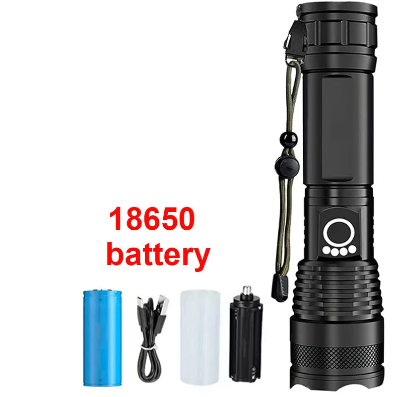 Aluminum Alloy Rechargeable Flashlight High Power Waterproof  Torch Light Zoomable with Storage Box Handheld Flash Lights