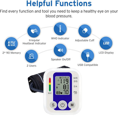 Digital Blood Pressure Monitor BP Automatic Tensiometer Upper Arm Cuff Home Medical Sphygmomanometer with Memory