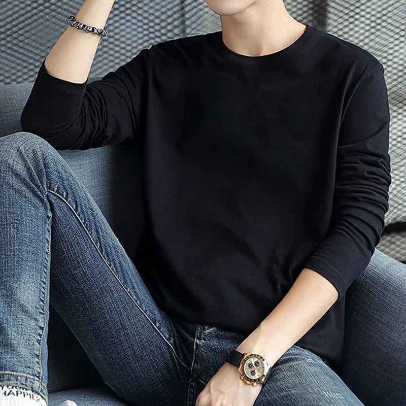 Men's Spring Long-Sleeved T-Shirt round Neck Printed Large Size Trendy Quality Top Casual Fashion Men's Clothing