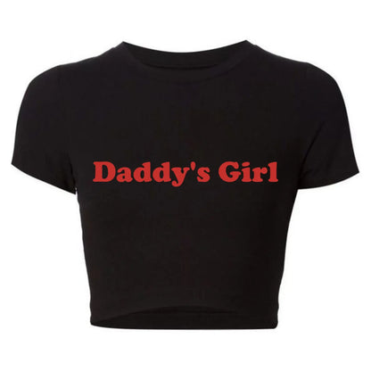 Daddy's Girl Funny Letters Print Women Cropped Top Harajuku Kawaii Clothes 2000s Grunge T Shirt Baby Tee Tshirt Dropshipping