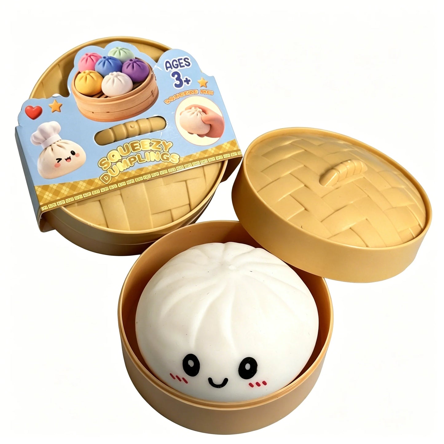 Colorful Dumpling Squishes Stress Balls Fidget Sensory Toys Simulation Food Squishies Bun with Steamer Squeeze Dough Ball Gifts