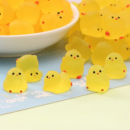 10-50PCS Mini Fluorescence Chicken Moss Toy Microlandscape Miniature Chick Figurines Fairy Garden Accessories Home Decor Crafts