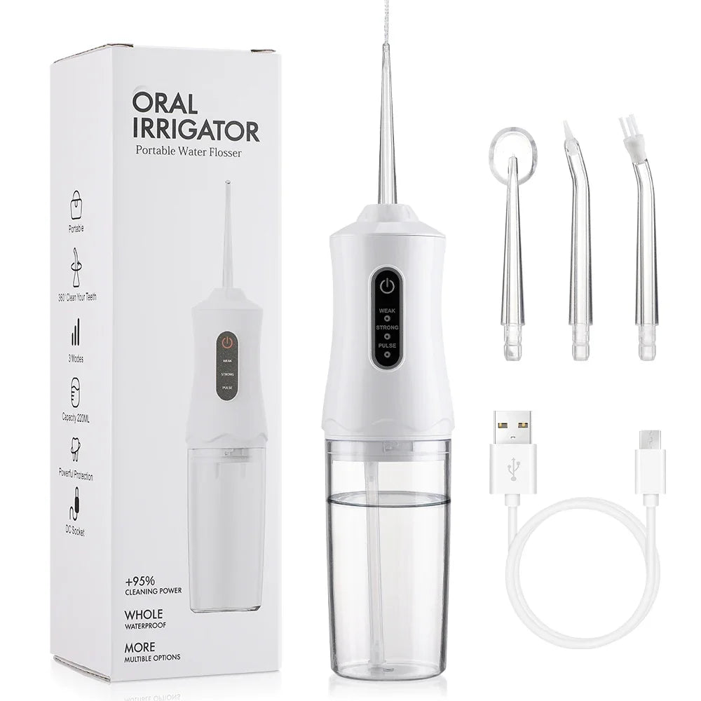 Inteligentny irygator doustny elektryczny 220 ml, nić wodna, 3 tryby, ładowalny, przenośny, irygator do zębów, do czyszczenia zębów