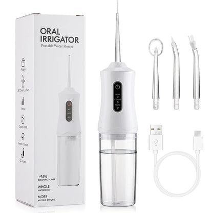 Inteligentny irygator doustny elektryczny 220 ml, nić wodna, 3 tryby, ładowalny, przenośny, irygator do zębów, do czyszczenia zębów