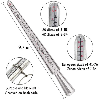 4 Scale Ring Sizer Gauge US/EU/HK/JP Aluminum Alloy Finger Measuring Tool for Jewelry Making Men and Women
