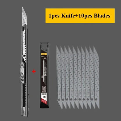 Deli Retractable Office Use Utility Knife High Carton Steel 9mm 30 Degree Blade Box Cutter Self-Locking Design Cutting Knives