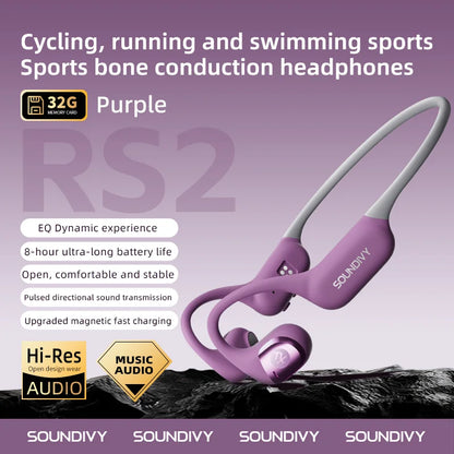 Słuchawki douszne douszne SOUNDITY RS2 z przewodnictwem kostnym, 32 GB pamięci, IPX6, odporne na pot, do biegania i jazdy na rowerze