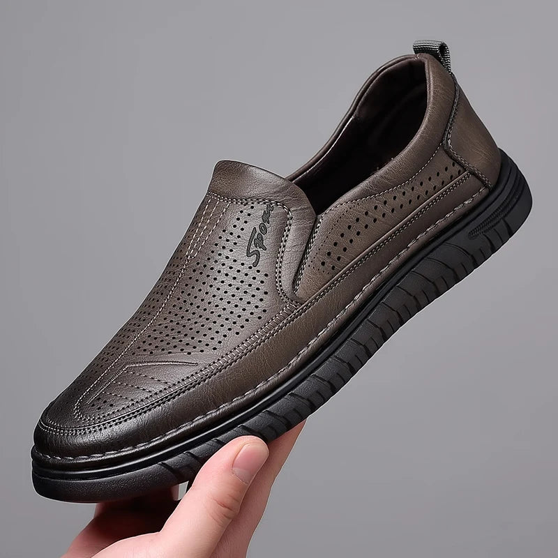 Men's Summer Slip-on Hollow Loafers, Soft Sole Business Casual Shoes, Breathable Anti-slip Driving Shoes-WC887-1