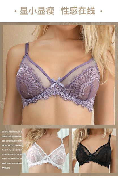 2022 New Sexy Lace Ultra Thin Thick Bra Panty Big Size Female Lingerie Set Women Underwear Brassieres 75-95BC Cup