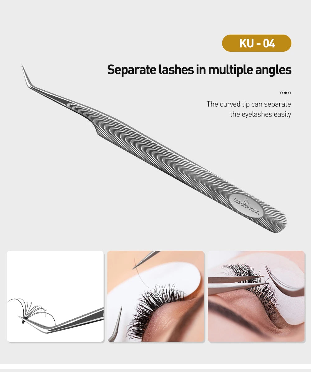 SAKURAHANA Anti-Static Eyelash Tweezers Professional High Precision Volume Extension Stainless Steel Anti-slip Makeup Tool