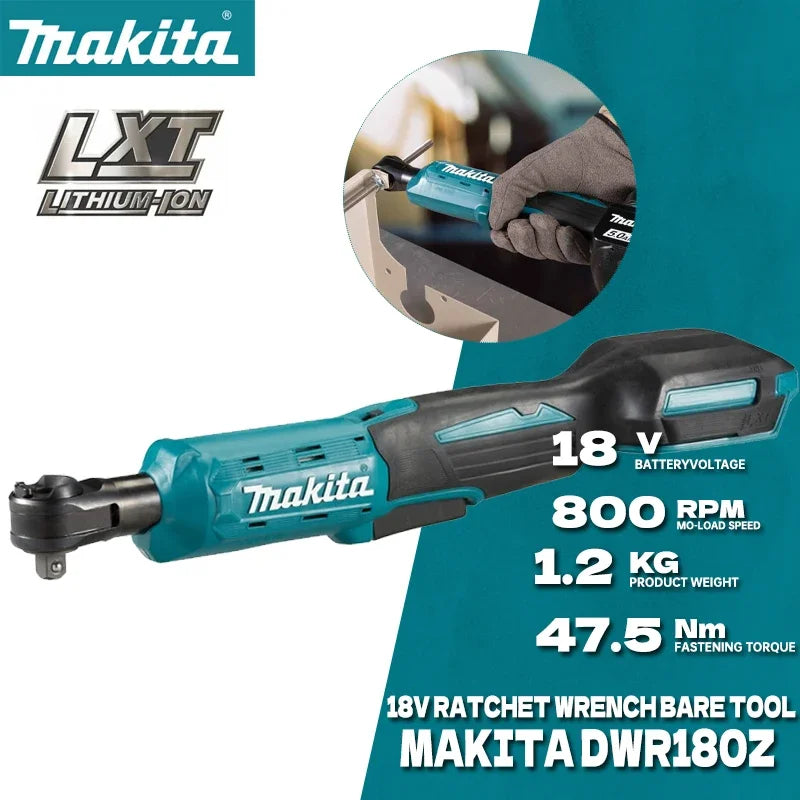 MAKITA DWR180Z klucz grzechotkowy akumulatorowy 18V LXT 6,35mm 800obr/min 47,5N·m klucz kątowy klucz nasadowy elektronarzędzia DWR180