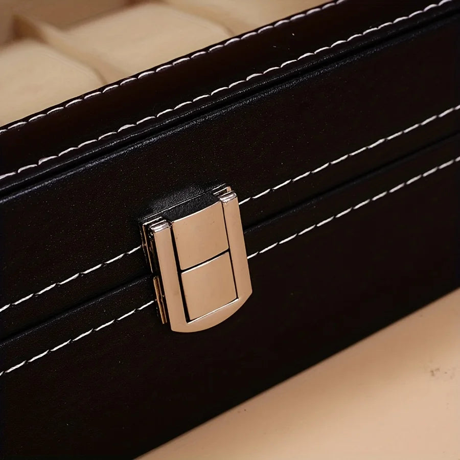 1pc Watch Organizer - 12-Slot Display Case with Lock & Removable Pillows | Synthetic Leather Storage for Men/Gifts/Travel