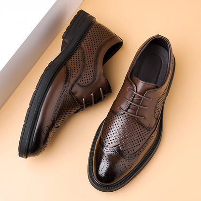 Summer New Leather Shoes Men's Business Hollow Holes Soft Bottom Men's Sandals Formal Wear Breathable Office Dress Shoes for Men
