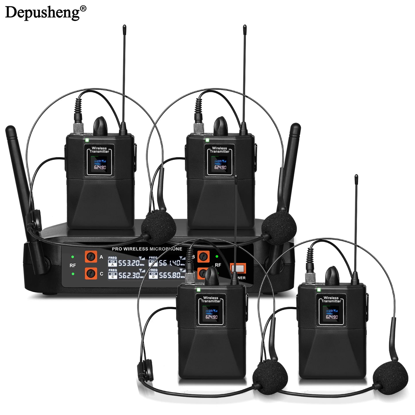 4Channel Wireless Lavalier Microphone Headset Microphone Depusheng X4-CLIP VHF Fixed Dual Frequency Wireless Set For Stage Show