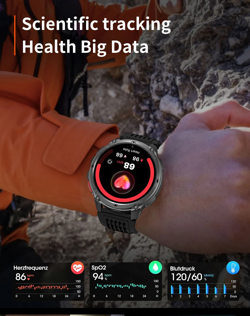 Military T-Rex 3 GPS Waterproof Smart Watch 1.46"HD AMOLED Built-in 6 Frequency Satellite Outdoors Sports Fitness Smart Bracelet