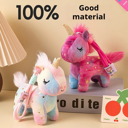 The Horse Cute Sparkly Star Pattern Plush Unicorn Doll Keychain Soft Fluffy Stuffed Toy Bag Pendant Claw Machine Prize Party