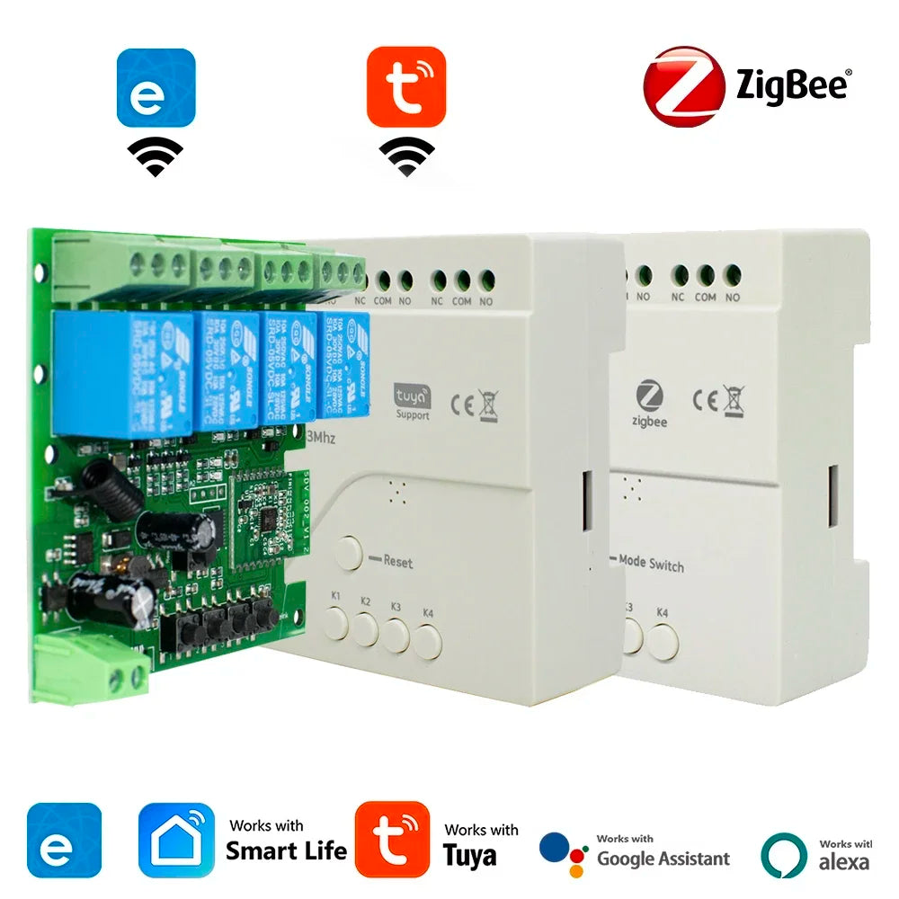 Tuya / Ewelink 4CH WiFi / Zigbee Smart Relay Switch Module 4 Channel AC DC 7-32V 85-250V RF433 Receiver for Alexa Google Home