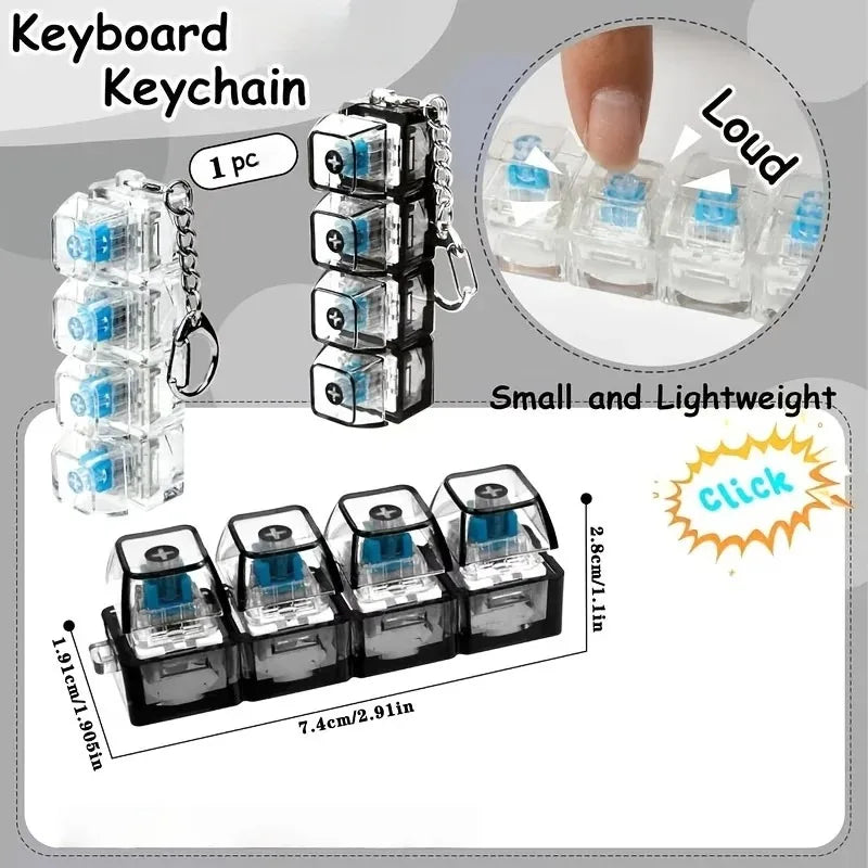 4-Button Fingertip Keyboard Keychain RGB Keyboard Fidget Toy with Lights for Stress Relief Decompression Calming Accessories
