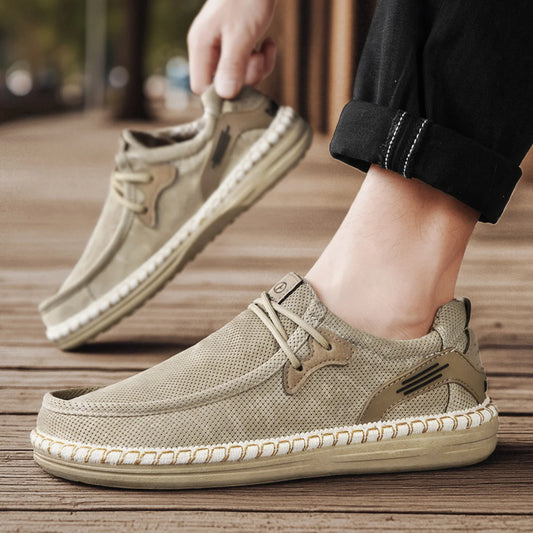 2026 Summer New Men Slip-on Breathable Mesh Shoes, Lazy Casual Hemp Sole Low-top Loafers, Lightweight Anti-slip Fisherman Shoes