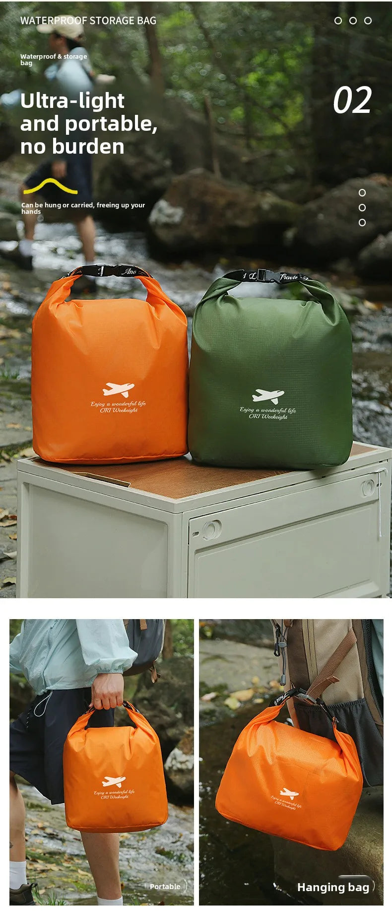 Waterproof Rolled Storage Bag Oxford Cloth 420d Dry Bag Outdoor Travel Hiking Beach Foldable Dispenser Portable Organizer Pack