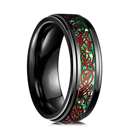 30 Colors Fashion 8MM Men Stainless Steel Celtic Dragon Rings Inlay Carbon Fiber Rings For Men Women Wedding Party Jewelry Gifts