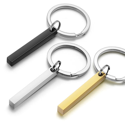 Personalize Keychains 3D Bar Stainless Steel Keyrings 4 Sides Engrave Text Name Date Logo Custom Key Chains Rings Love Gift P039