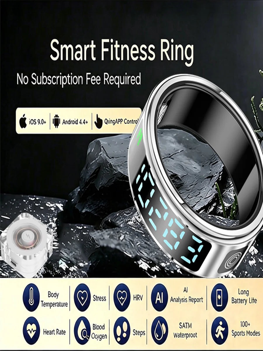2026 Smart ring with charging compartment HD screen，sports mode 5ATM waterproof，long battery life smartring for ios Andriod