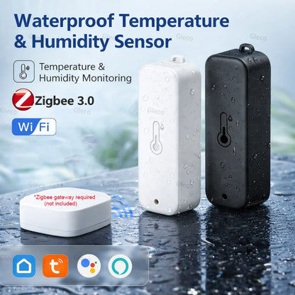 TUYA Wifi/Zigbee Waterproof Temperature And Humidity Sensor Outdoor Smart Life Thermometer Hygrometer Detection For Garden Home