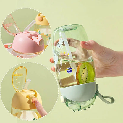 500ml Children's Dinosaur Water Bottle With Silicone Straw Leak Proof Plastic Water Bottle Summer Children's Water Cup