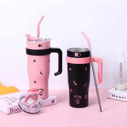 Stylish High Capacity Insulated Stainless Steel Water Bottle with Straw for Women Outdoor Sports Cup