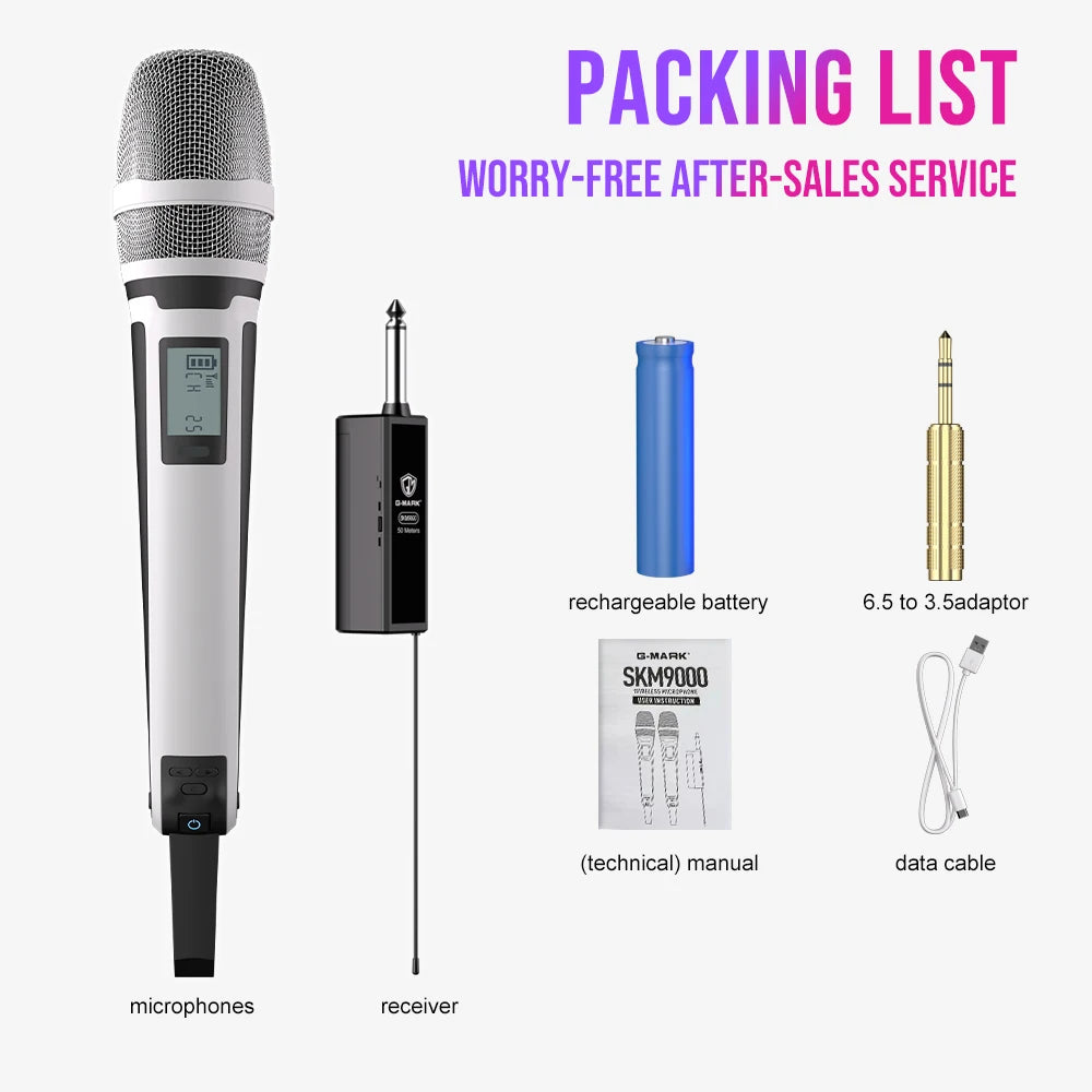G-MARK SKM9000 Wireless Microphone Professional UHF Frequency Adjustable Metal Sheel For Paryt Show Teaching Wedding