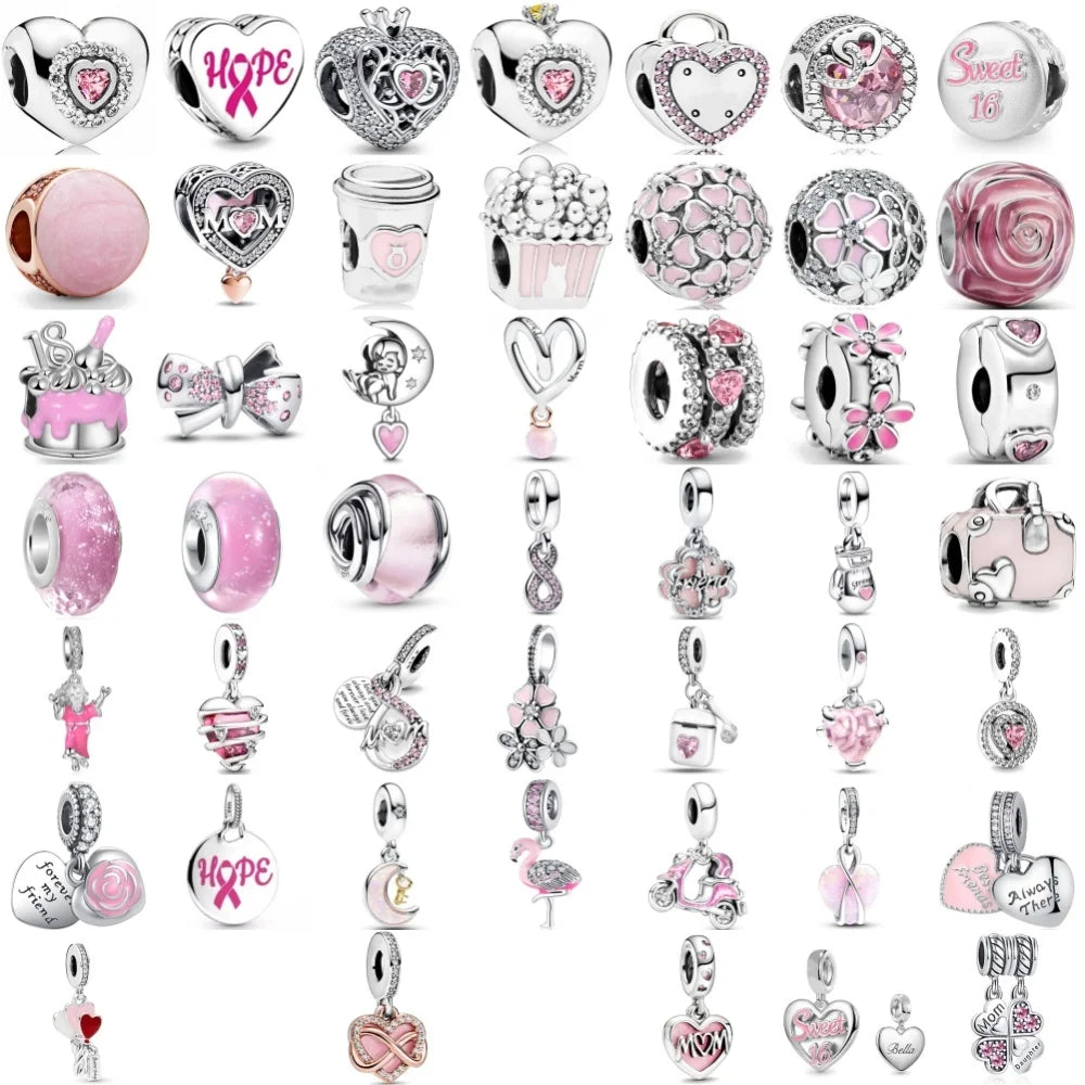 2025 Hot selling 925 Silver Pink Bird Moon Pendant Suitable for European Bracelets DIY Accessories Women's Charm Jewelry Gifts