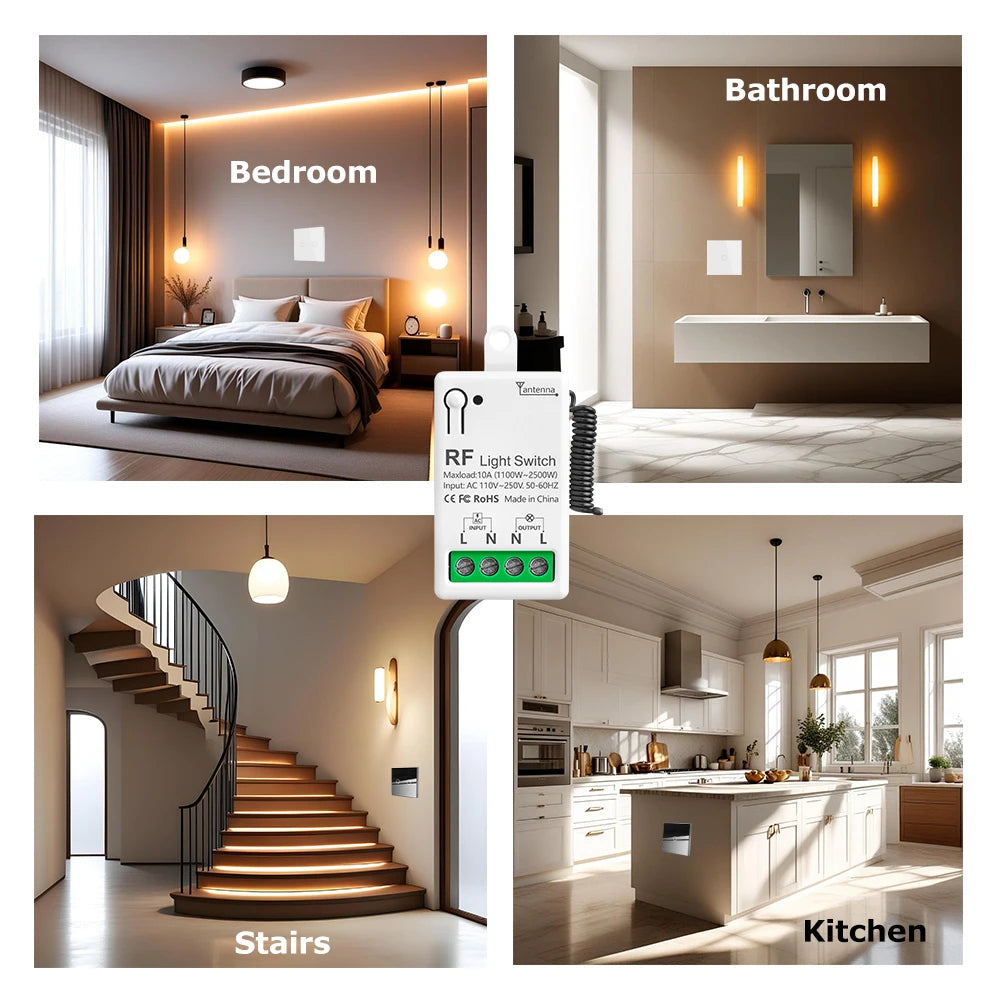 Diese 86 Wireless Touch Light Switch 433MHz Remote Transmitter, AC 110V~250V 10A Relay Receiver Interruptor for home improvement