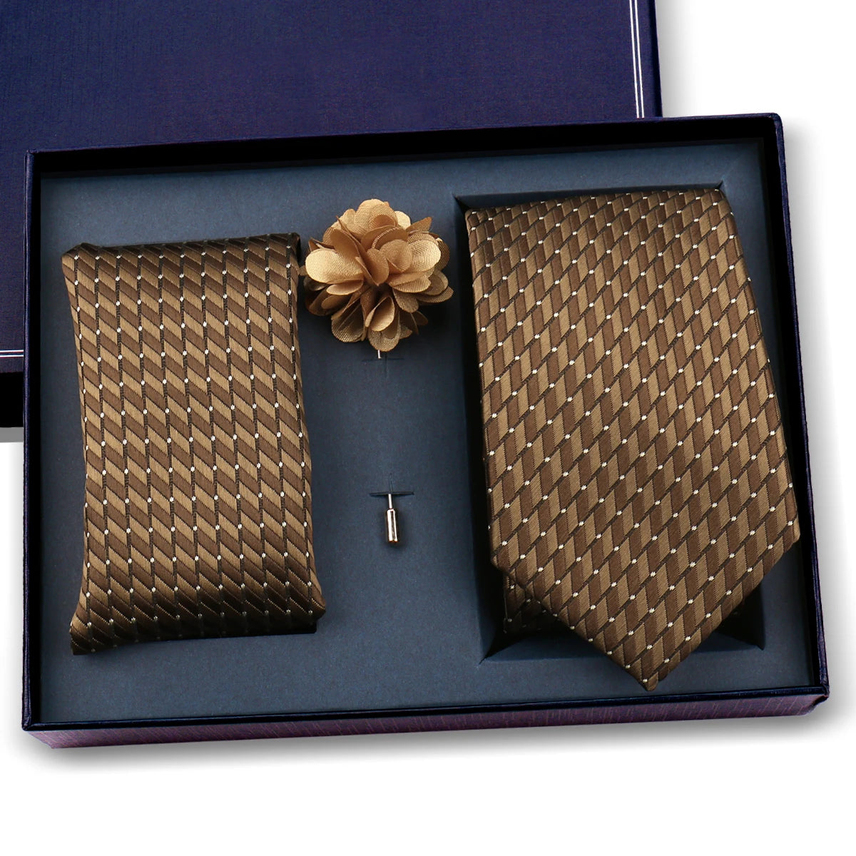 Elegant Ties For Men Classic Paisly Neck Tie Pocket Square Brooch Set With Gift Box Mens Business Wedding Suit Accessories