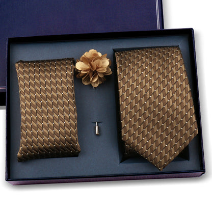 Elegant Ties For Men Classic Paisly Neck Tie Pocket Square Brooch Set With Gift Box Mens Business Wedding Suit Accessories