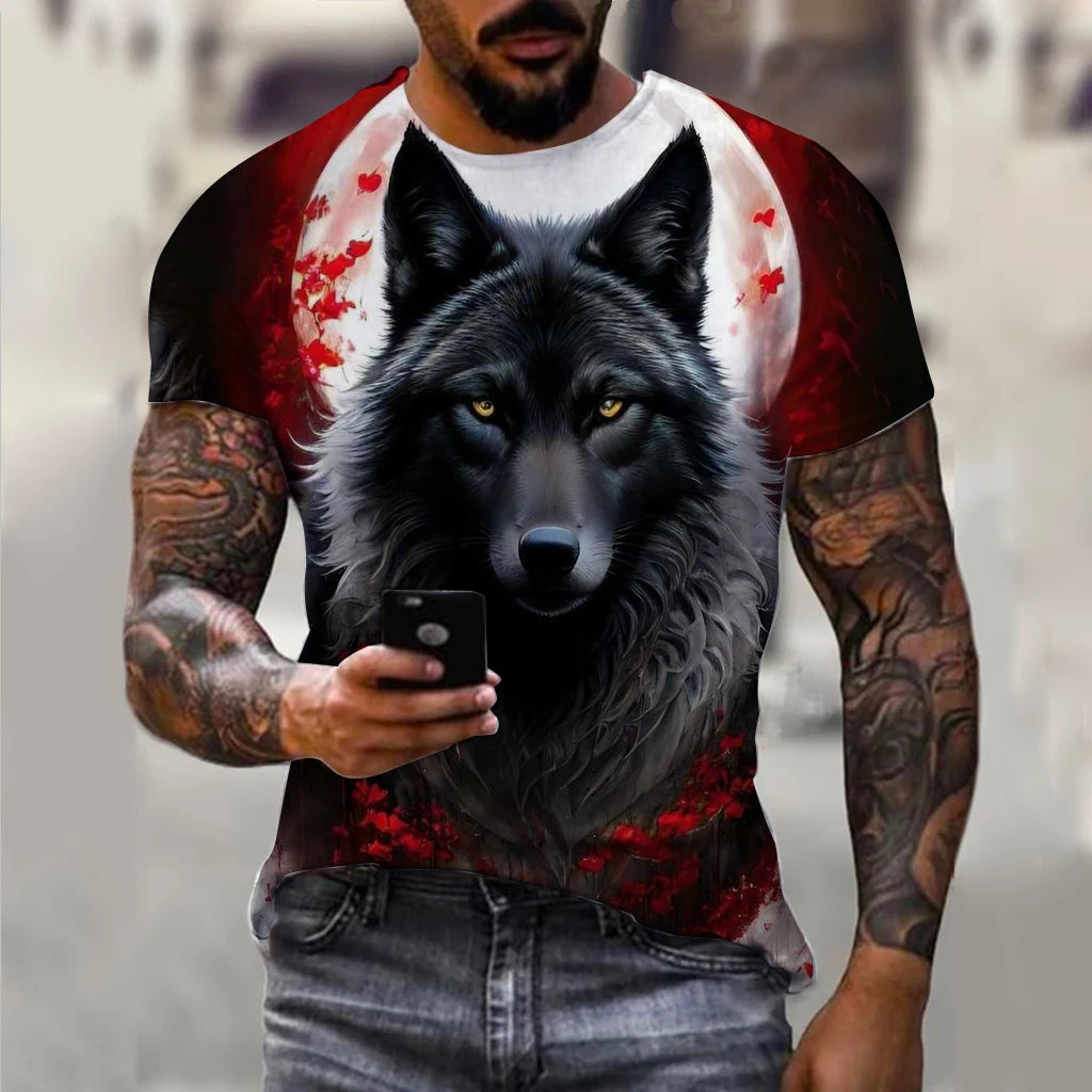 Men's T-Shirts Summer Animal Wolf  Pattern 3D Print Tops Tees Summer Women Streetwear Fashion Oversized T Shirt Men Clothing