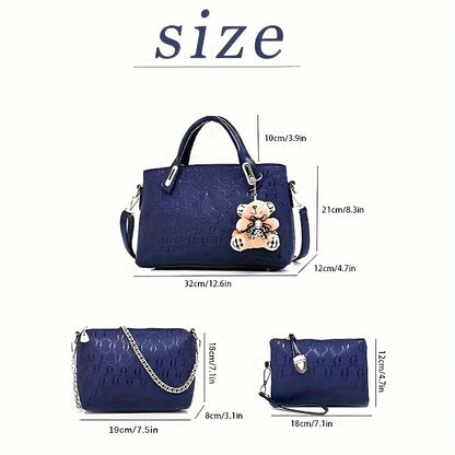 4pcs Geometric Pattern Tote Bag, Fashion Handbag Chian Crossbody Bag, Clutch Bag and Card Holder Purses and Handbags Hand Bag