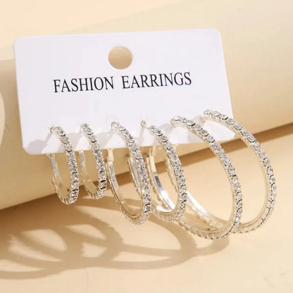 1-3 Pairs Set Sparkling Exaggerated Full Paved Rhinestones Round Circle Hoop Earrings for Women Simple Shiny Earring Jewelry