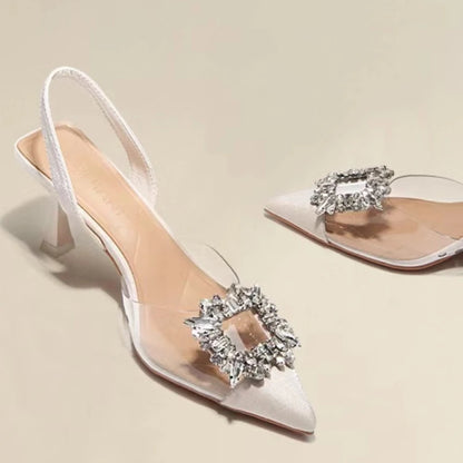 Summer Women High Heels Shoes Luxury Crystal Women Sandals Designer Pointed Toe Pumps Transparent Sexy Women Sandalias De Mujer
