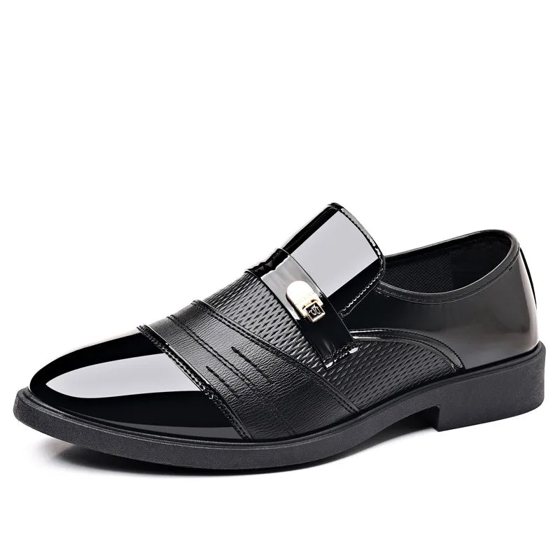 2026 New Glossy Men Loafers Rubber Sole Business Dress Shoes Large Size Versatile Adult Shoes Black Shoes Dress Shoes Men