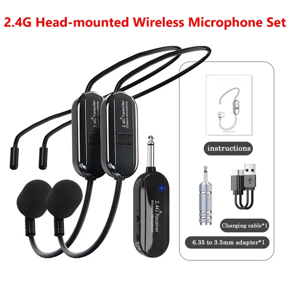 Wireless Headset Microphone Kit 2.4G with Transmitter And Receiver for Voice Amplifier Speaker Suitable for Teaching Stage Guide