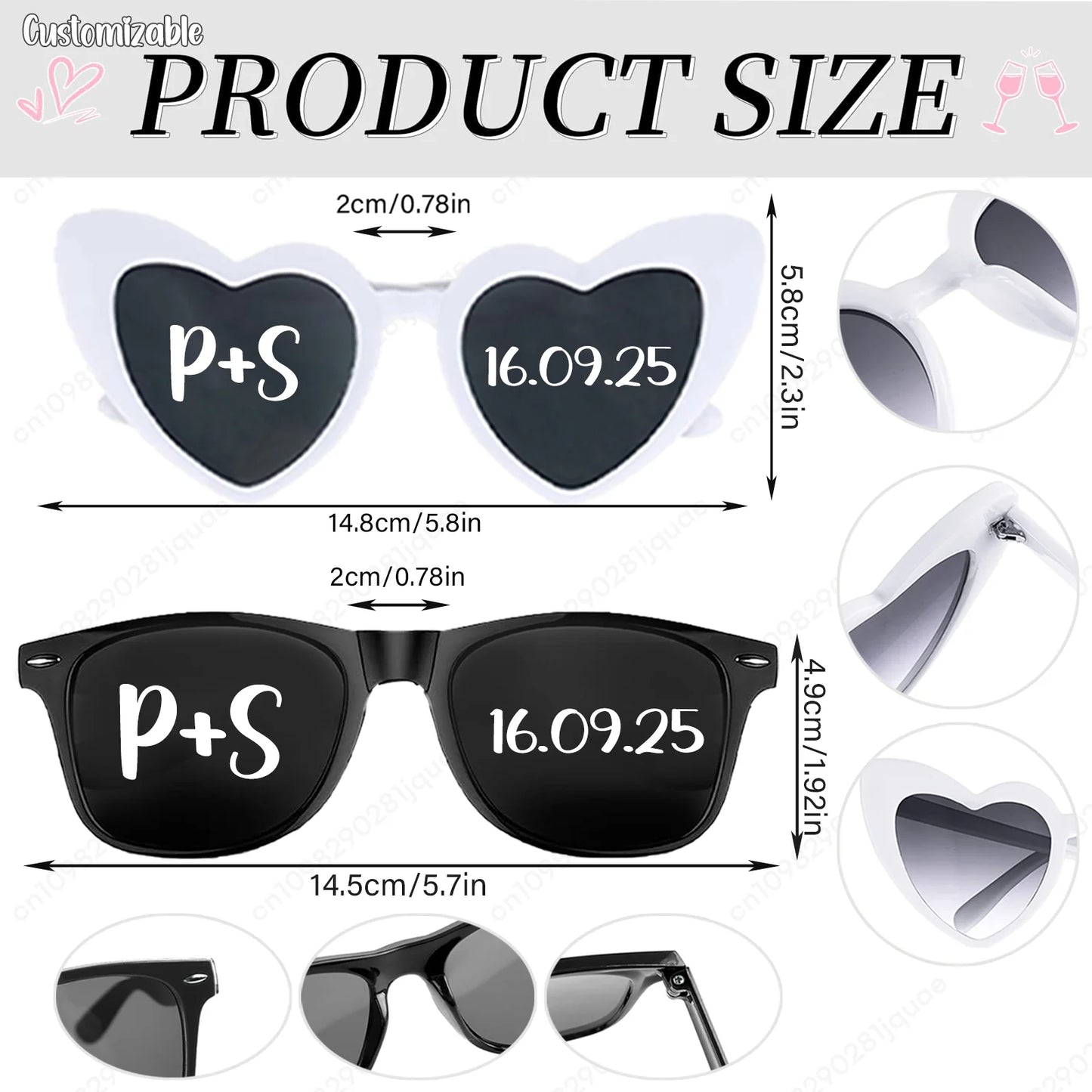 12-120Pcs Custom Wedding Sunglasses Personalised Heart Shaped Sunglasses Wedding Party Favors for Guest Date Initials Custom
